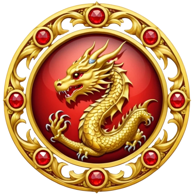 Golden Dragon crest/brosch in a circle with red gems emoji