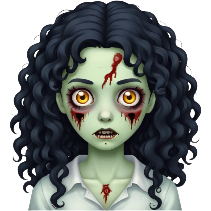 Zombie girl with long black curly hair  emoji