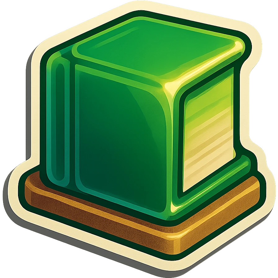 A green book on a shelf in retro stickers style, with a vintage design and bright colors emoji