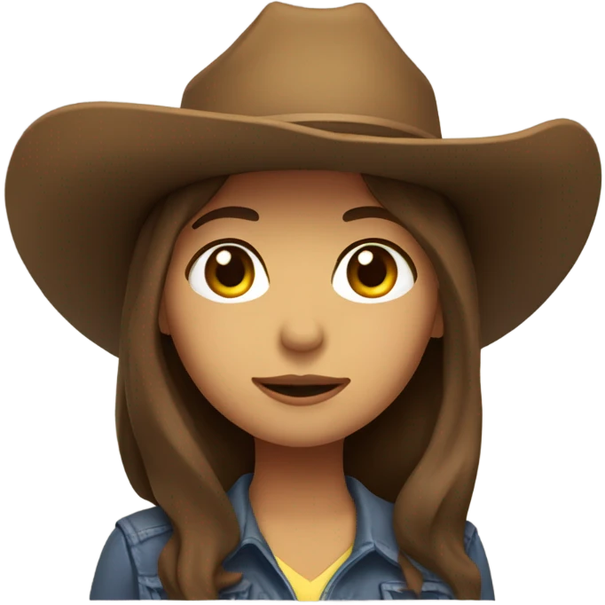 brown hair girl with brown cowboy hat, default yellow skin emoji