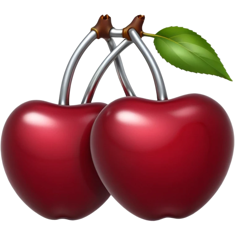 A pair of cherries emoji made of liquid silver chrome, smooth rounded shapes, glossy metallic surface, subtle sensual vibe, luxury sexy aesthetic, iOS emoji style, centered, clean white background emoji