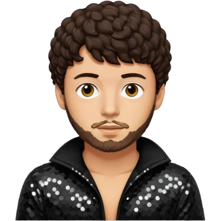 Jack Harlow with dark brown hair and short beard, black sequin outfit emoji