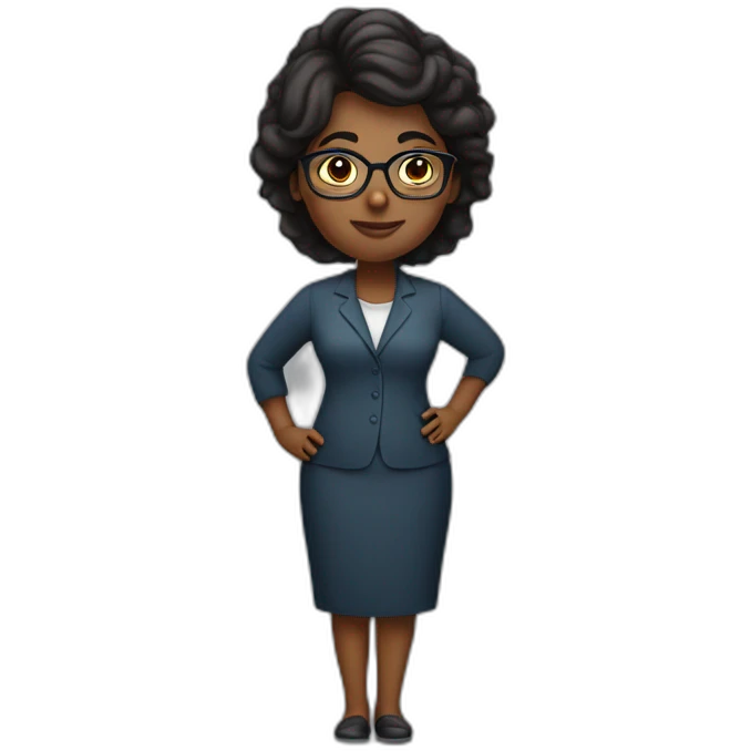 female dark skin overweight pharmacology teacher Indian Pakistani descent with glasses  emoji