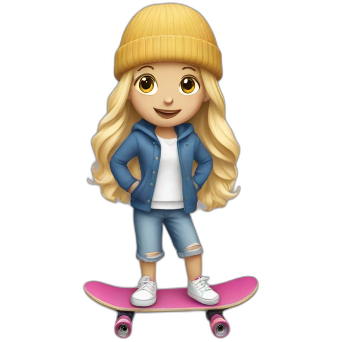 Little blond girl with beanie on skateboard emoji