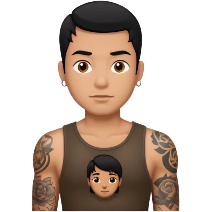 man with tattoo, black hair emoji