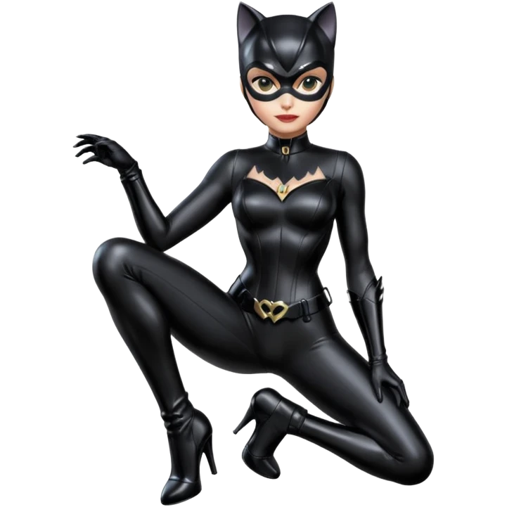 Isolated, ultra detailed illustration of the most incredibly realistic catwoman, DC Hero. Full body, patent leather shiny black out piece outfit, perfect makeup,
figurine imaginable, toy style. emoji