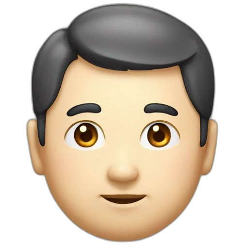 Fat round face, slightly droopy with narrow eyes and eyebrows, thick lips, big head, smiling with a pencil, cute Japanese uncle. emoji