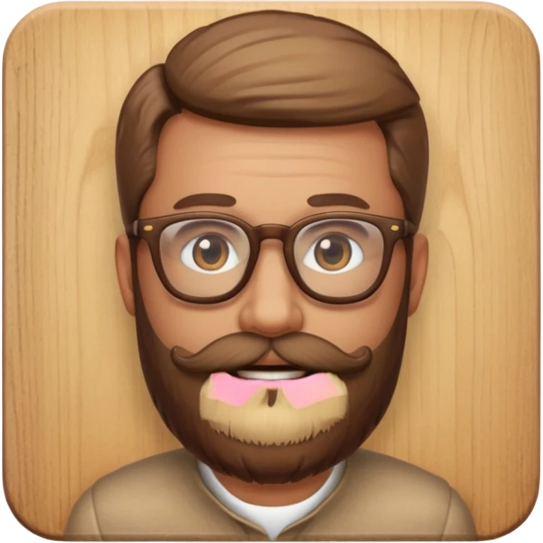 create a emoji man with beard, and glasses wooded color, sunkissed skin color emoji