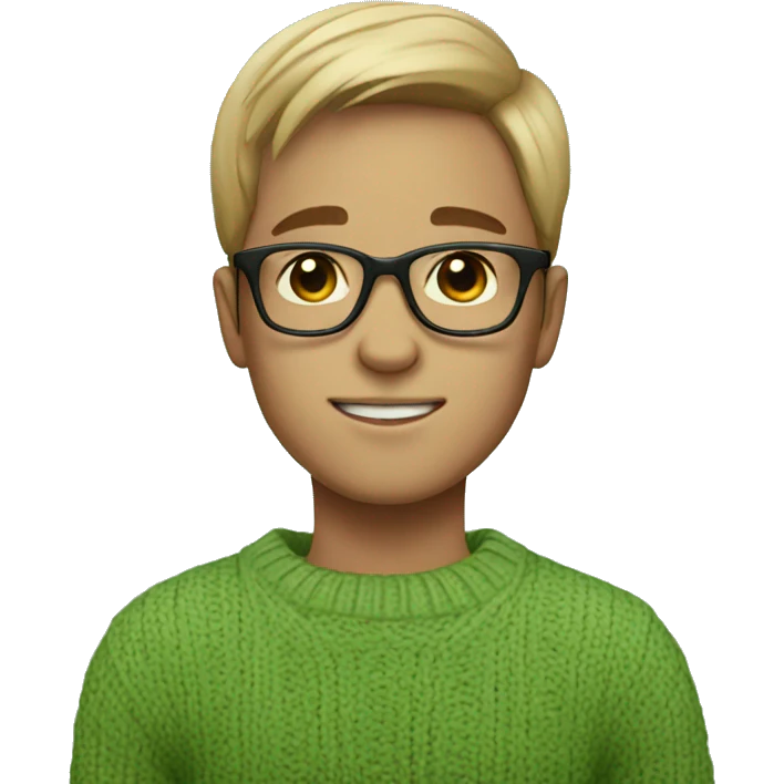 A cute boy with glasses wearing soft green sweater emoji