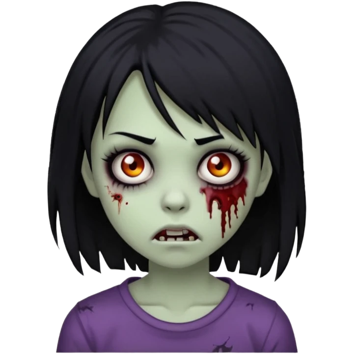 Girl, zombie, black hair, medium long, emo, shaggy, dark, spooky, creepy expression emoji