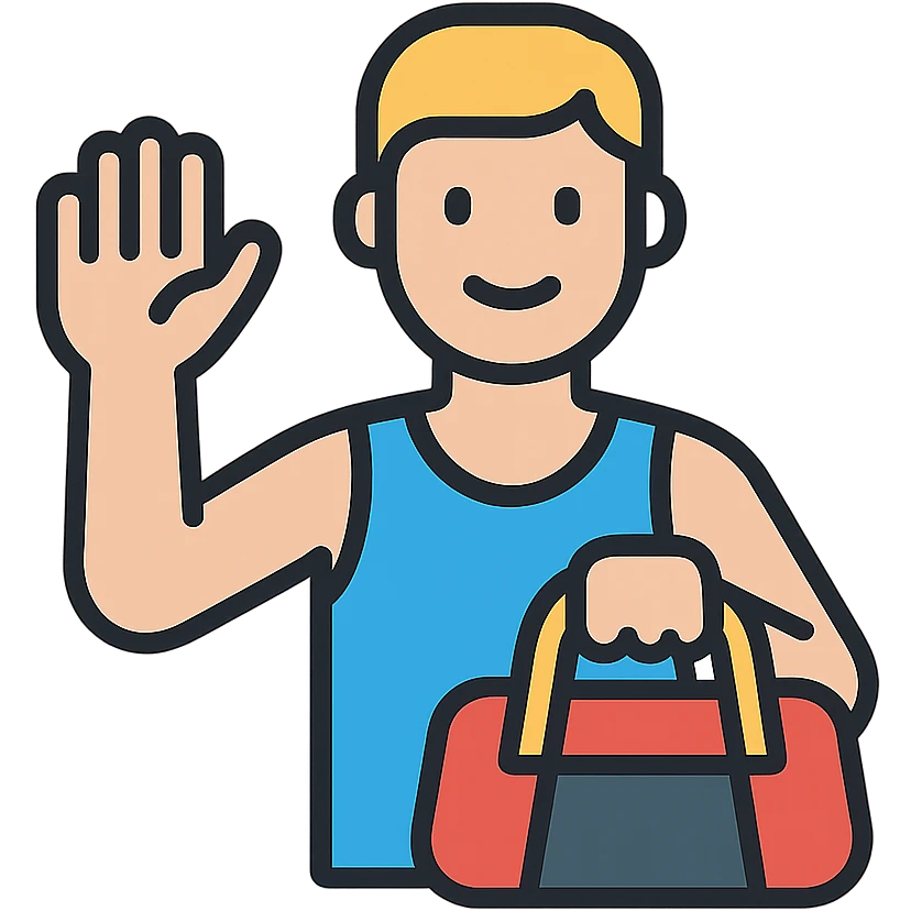 a sportsman holding his gymbag waving his hand goodbye emoji