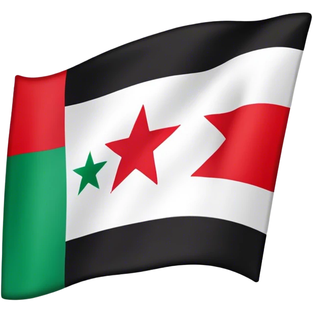 Syria flag with 3 red stars in the middle and the colors are green at the top in the middle it’s white at the bottom it’s black emoji