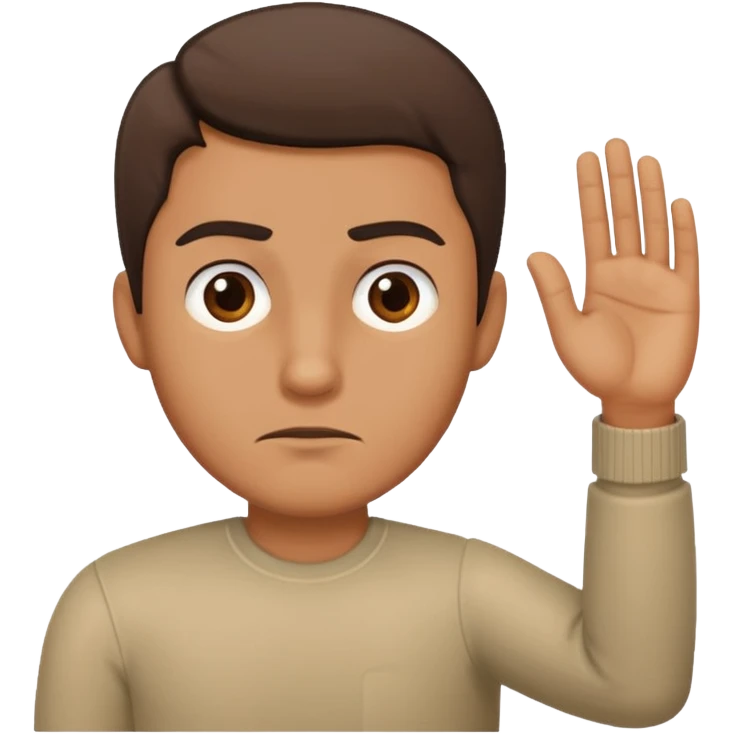 The man extends his arm forward, indicating that he refuses, as he say no emoji