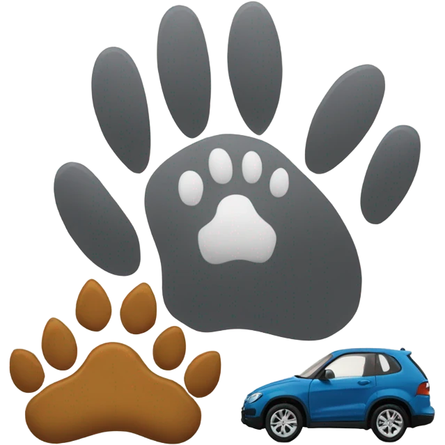 Tiny car by big wolf’s feet paw emoji