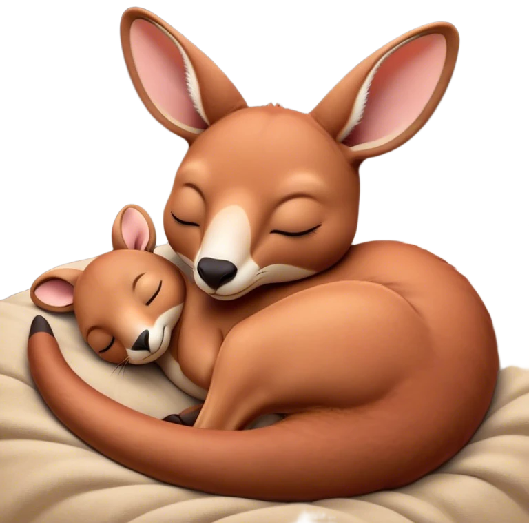 Meme-Worthy Cute Sleeping Adult Red Kangaroo Portrait Emoji, Head resting peacefully with a contented smile, showcasing a solid, reddish form with a characteristic red kangaroo-shaped head featuring a soft, elongated snout and small, relaxed ears, eyes shut in a serene, restful nap, Simplified yet adorably endearing features, highly detailed, glowing with a soft, drowsy outback light, high shine, relaxed and utterly lovable, stylized with an air of playful laziness, soft glowing outline, capturing the essence of a sleeping kangaroo that feels destined to become the next viral icon of adorable rest! emoji