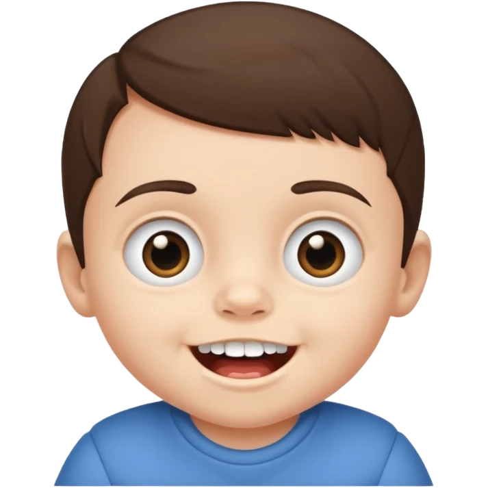 Brunette baby boy showing bottom teeth emoji
