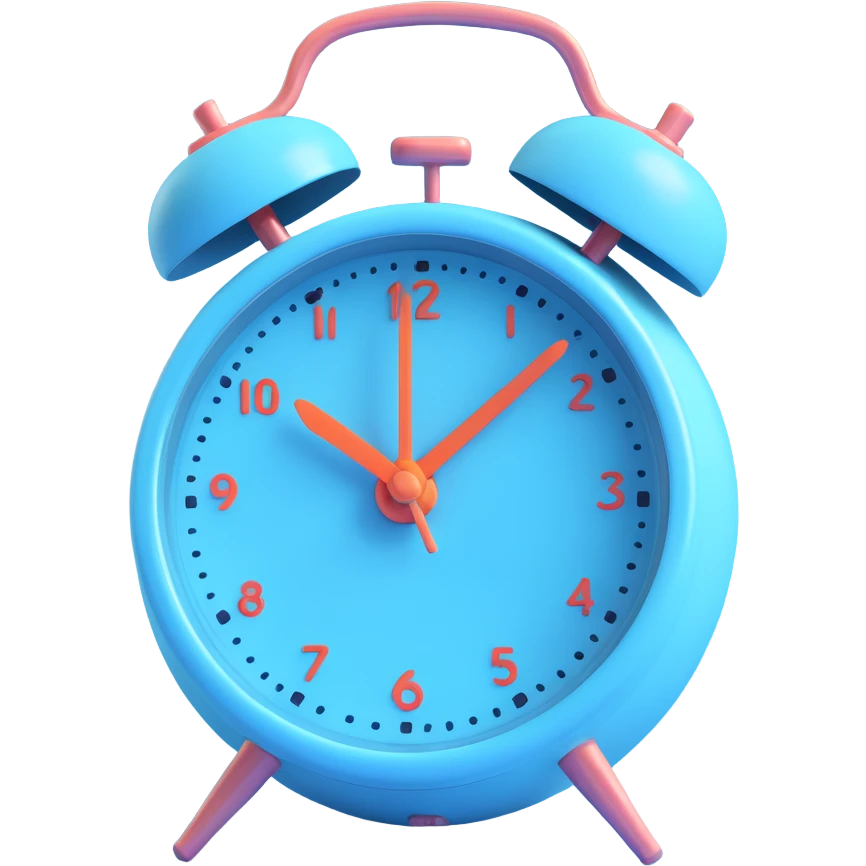 light blue alarm clock, 3D style, playful and soft emoji