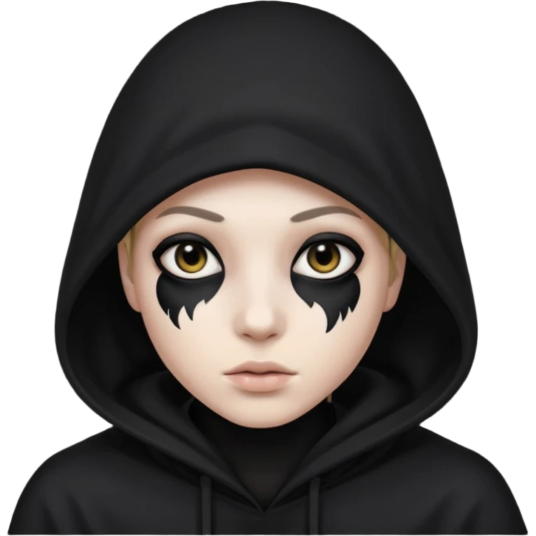 Une personne mystérieuse sous capuche noir avec les yeux noir emoji