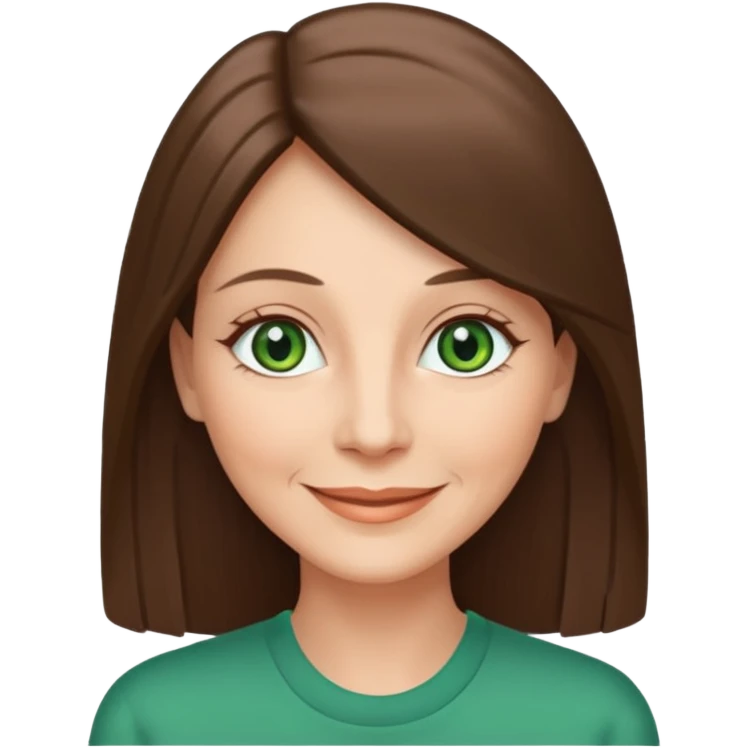 Pretty older woman with green eyes and long straight Ash-brown hair square face  emoji
