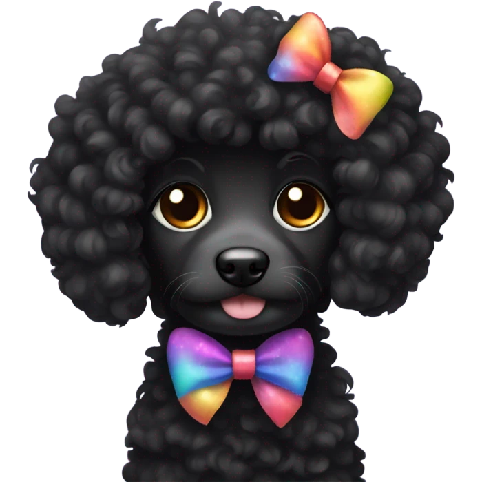Black curly fur dog wearing a bow emoji