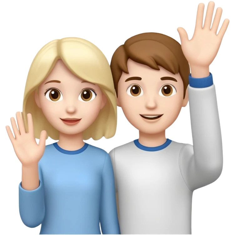 generate realistic detailed boy and girlboy waving hi 3d style  emoji
