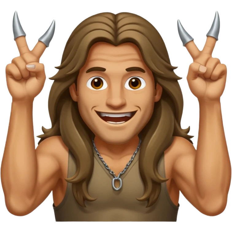 Long haired guy throwing up metal horns emoji