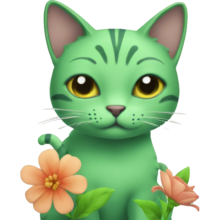 Green cat with flower emoji