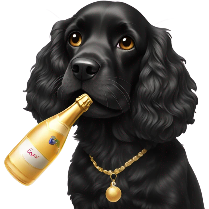 Black cocker spaniel drinking shampaigne emoji