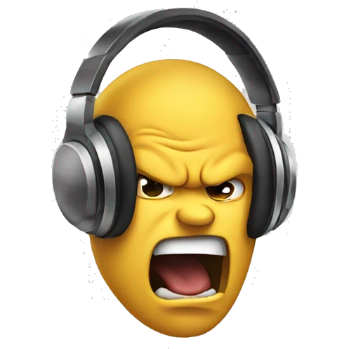 Angry emoji wearing headphones  emoji