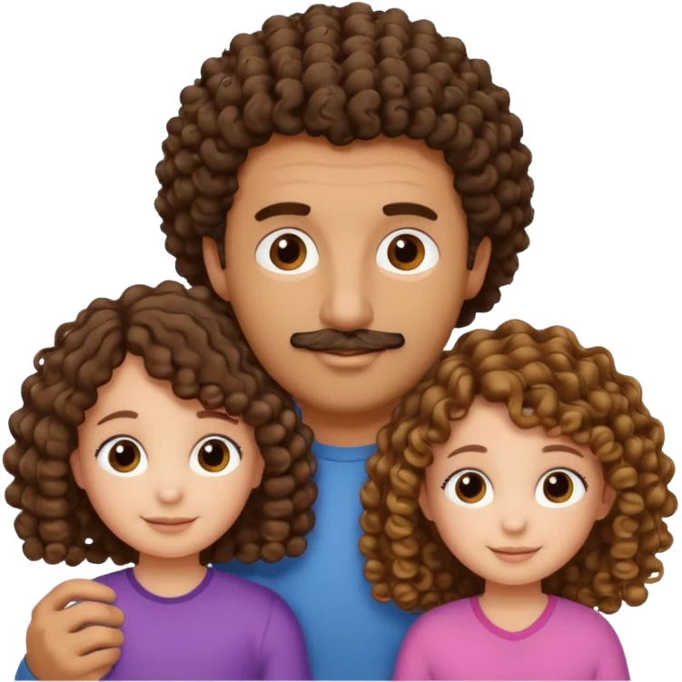 Brown dad with his two daughtersbone who is 5 and has curly hair and one who isn3 who has curly hair brown also emoji