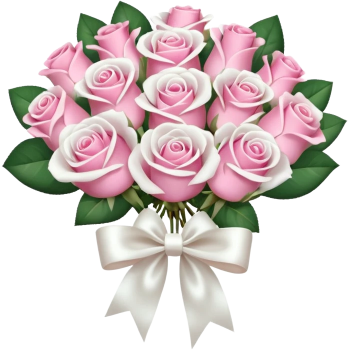 bouquet of pink and white roses and white satin bow emoji