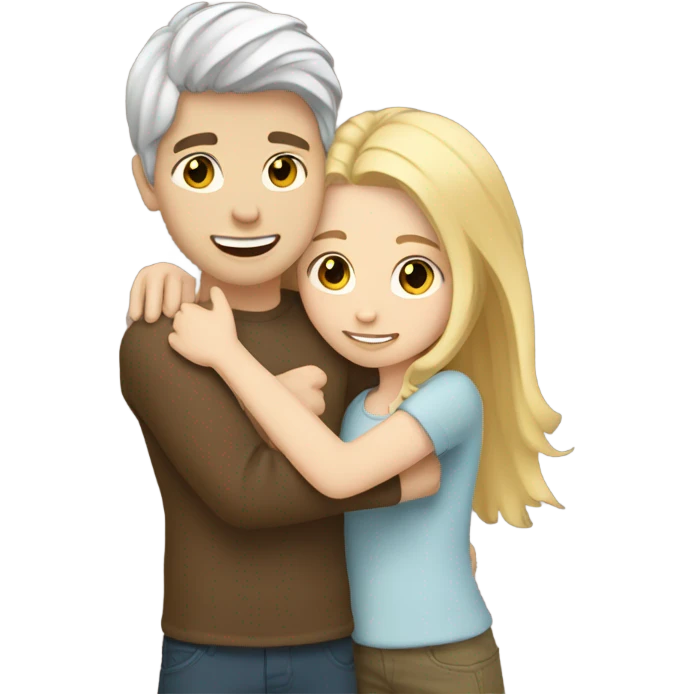 White skin Boy with brown hair hugging a girl with blonde hair  emoji