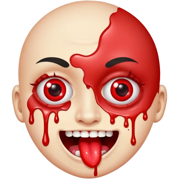 Spilt glue on their face and smiling with their tongue out but their eyeballs are bloodshot red emoji