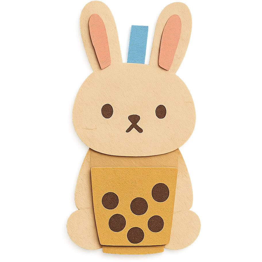 full-body milk tea bunny sitting still with blank stare, nose and mouth not see-through emoji