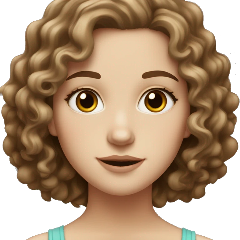 white girl with wavy-curly medium brown hair, with hazel eyes, with a little bit plump lips emoji