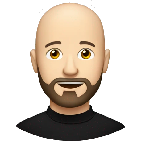 A handsome bald man with a beard in a black turtleneck with a glass of wine emoji