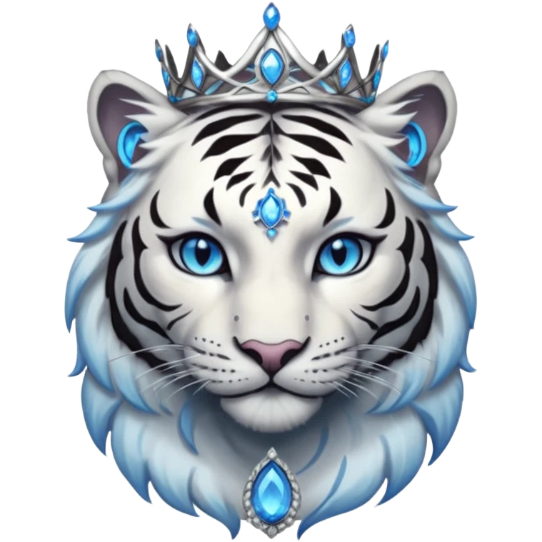 ESO Female white/black tiger khajiit leader of the umbral rose, glowing blue eyes, glowing blue 'third eye' gem; shadow gem silver tiara emoji