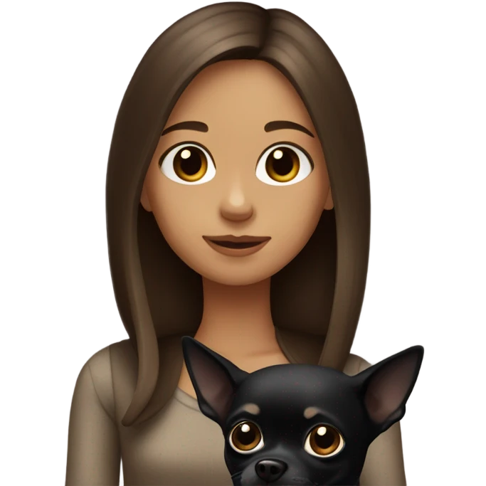 Girl with brown hair with a black chihuahua emoji