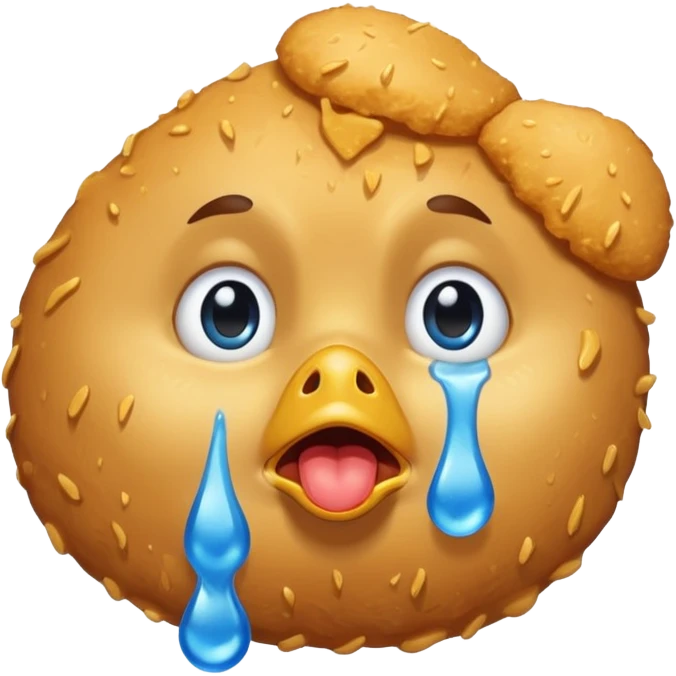 a chicken nugget crying loudly with blue tears emoji