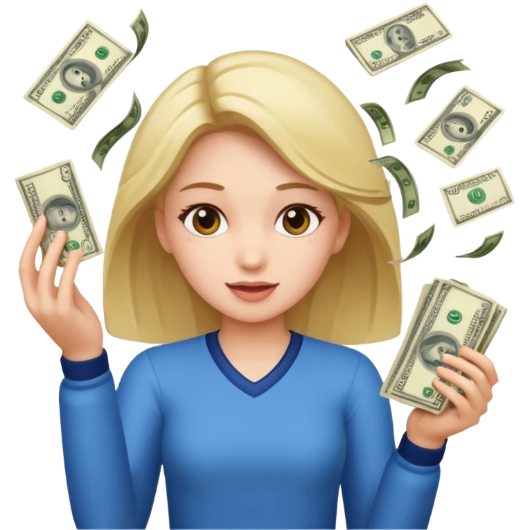 Haz un emote de una chica lanzado lluvia de billetes en formato gifg emoji