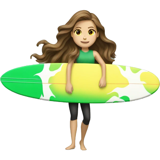 brown hair white girl surfing wave green yellow surf board emoji