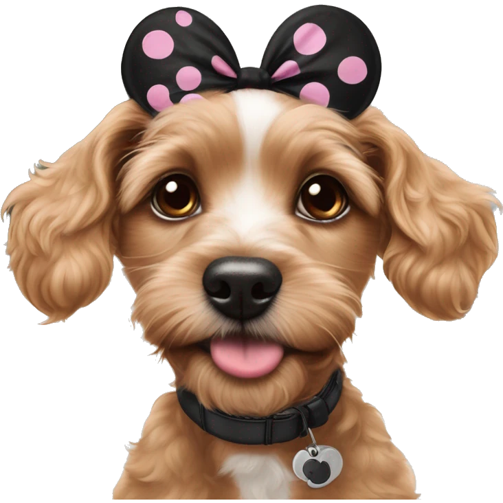 Ruby, cava poo puppy wearing Minnie mouse ears emoji