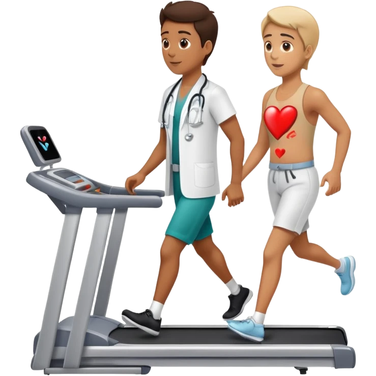 patient walking on a treadmill, doctor observing from the side, heart monitor visible emoji