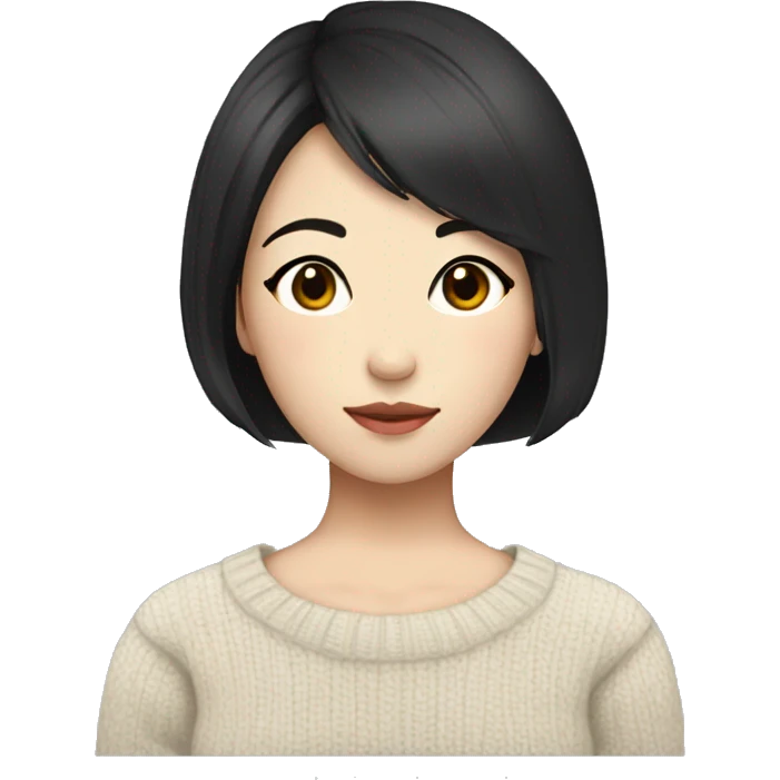 korean girl short black hair sharp jawline, attractive wearing a sweater emoji