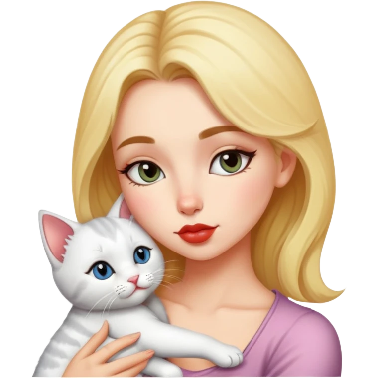 A pretty alternative woman kissing a kitty on the forehead so tenderly emoji