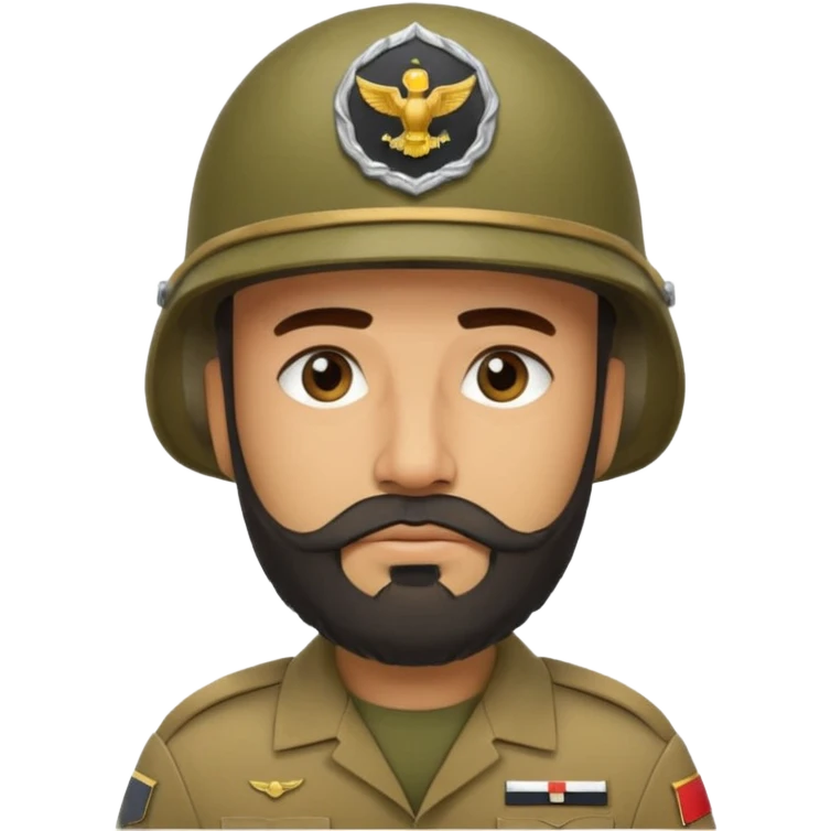 tired Iraqi military, in a helmet, with a beard emoji