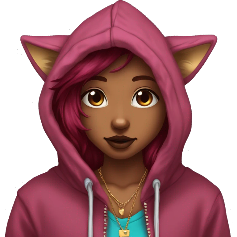 Deep pink maroon burgundy cyan dark hoodie fox coyote dyed hair and gold piercings nose piercing ear piercings coyote wearing hoodie emoji