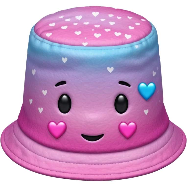 Pink ombre bucket hat with hearts and glitter emoji