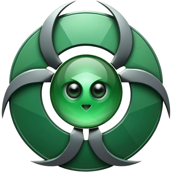 Minimalist emoji-style sticker of a fractured biohazard symbol with a small eye in the center. Stylized, geometric, no text.
 emoji