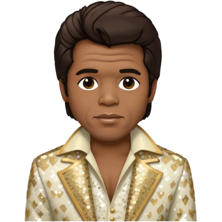 James Brown with dark brown hair, ivory sequin outfit emoji